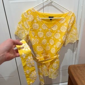 Summer yellow blouse with waist belt